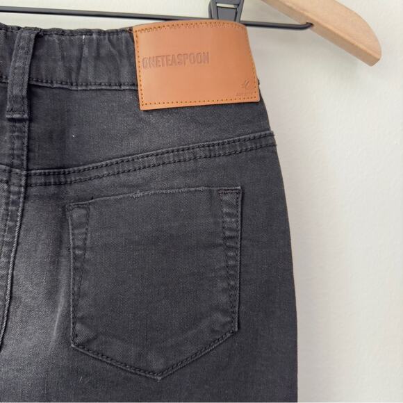 One Teaspoon Girls’ Dark Black Punk Charcoal Wash Denim Mini Skirt 5-Pocket Jean - Picture 6 of 13